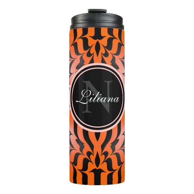 Elegante Ästhetik Orange & Black Tiger Skin Print Thermosbecher (Vorderseite)