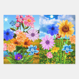 Elegante ästhetische Blume mit Blumenmuster - Gesc Geschenkpapier Set