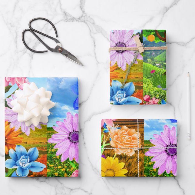 Elegante ästhetische Blume mit Blumenmuster - Gesc Geschenkpapier Set (Vorderseite)