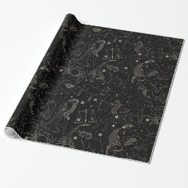 Elegante Astrologie Zodiac Black/Gold Geschenkpapier