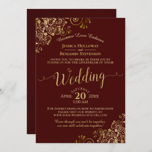 Elegante Auburn & Gold Virtual Wedding Livestream Einladung