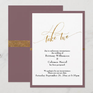 Elegante aufgeschobene Hochzeit Lila & Gold Streif Einladung