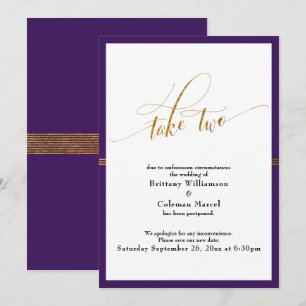 Elegante, aufgeschobene Hochzeit-Lila Goldstreifen Einladung