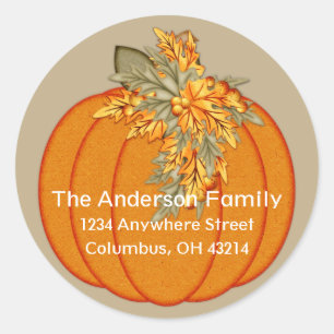 Elegante Autumn Pumpkin Golden Blätter Runder Aufkleber