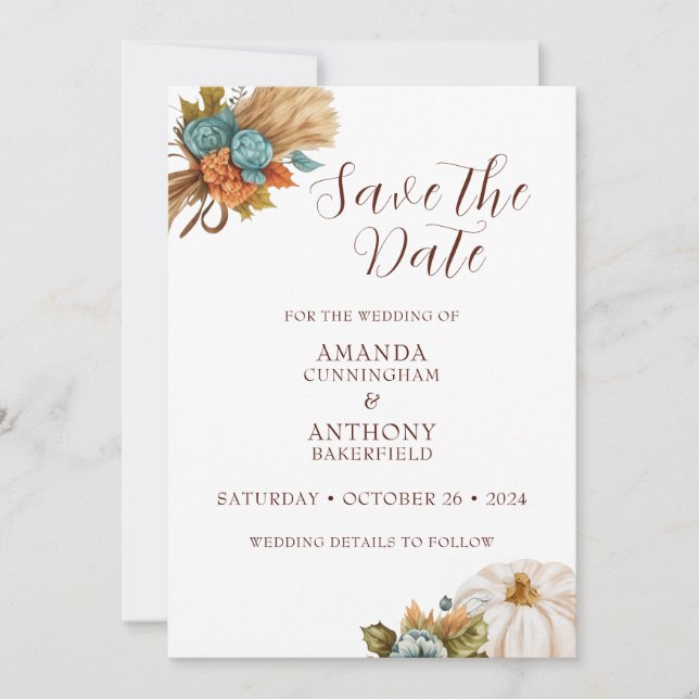 Elegante Autumn Pumpkin Hochzeit im Herbst Save th Save The Date (Vorderseite)