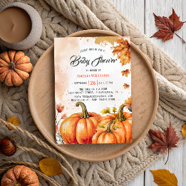 Elegante Autumn Pumpkin Watercolor Gold Blätter Ba Einladung