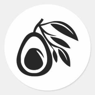 Elegante Avocado-Silhouette in BW Runder Aufkleber