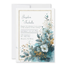 Elegante Azure Blooms Watercolor Wedding