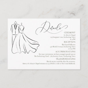 Elegante B&W Tux & Dress Formal Hochzeitsdetails Begleitkarte
