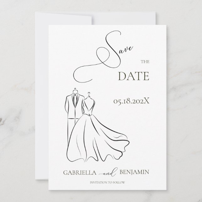 Elegante B&W Tux & Dress Save the Date Hochzeit Einladung (Vorderseite)