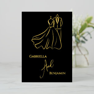 Elegante B&W Wedding Tux & Dress Formal Wedding Folieneinladung