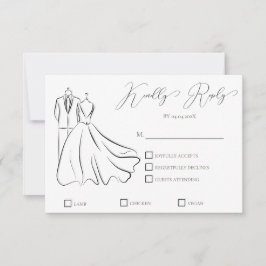 Elegante B&W Wedding Tux & Dress Formal Wedding RSVP Karte
