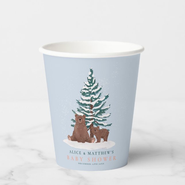 Elegante Baby Bear Evergreen Winter Baby Shower Pappbecher (Vorderseite)