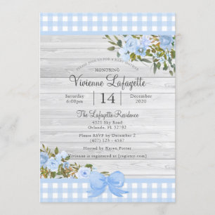 Elegante Baby Blue Gingham Floral Baby Dusche Einladung