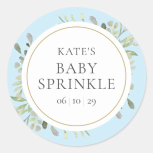 Elegante Baby Boy Sprinkle Watercolor Greenery Runder Aufkleber