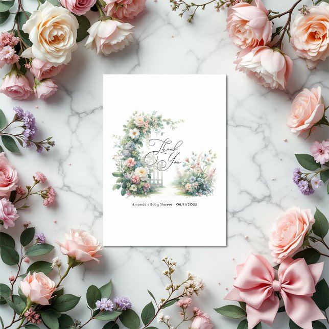 Elegante Baby-Dusche im Blumengarten Dankeskarte (Elegant Floral Garden Baby Shower Thank You Card)