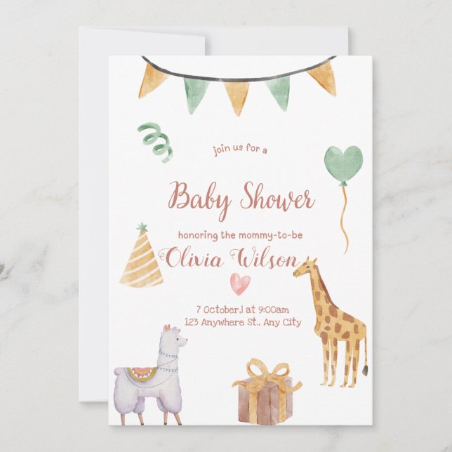 Elegante Baby Duwer Invitation - Gender Neutral Einladung (Vorderseite)