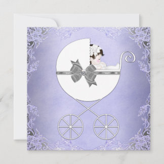 Elegante Baby-Girl-Babyparty in Lila und Grau Einladung