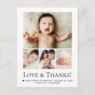 Elegante Baby-Liebe und Dank 4 Foto-Collage Chic Postkarte