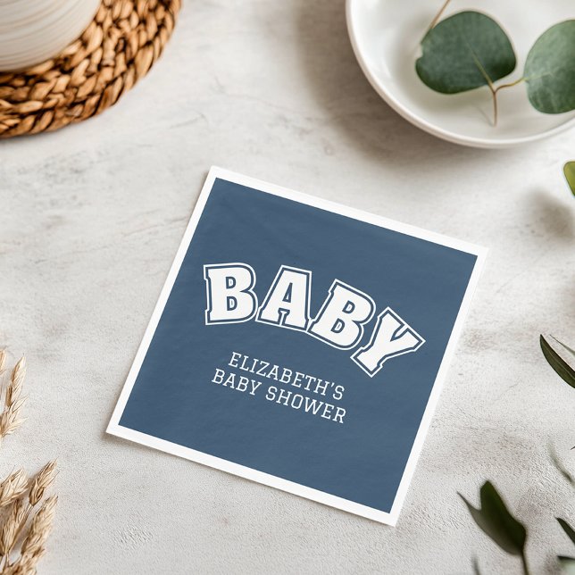 Elegante Baby-Party fürs College-Kind im Navy-Look Serviette (Preppy Collegiate Varsity Navy Baby Shower Napkins)