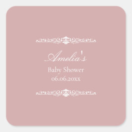 Elegante Baby-Party im Regency-Stil in Rosa  Quadratischer Aufkleber