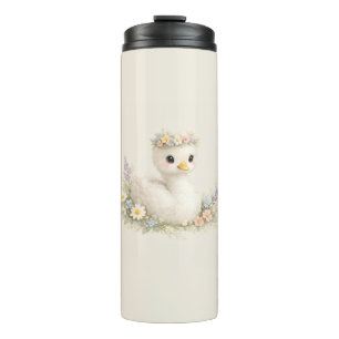 Elegante Baby-Schwan-Wildblumen-Aquarell-Papeterie Thermosbecher