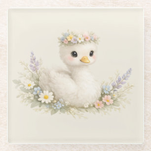 Elegante Baby-Schwan-Wildblumen-Wasserfarben-Papet Glasuntersetzer