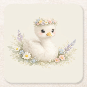 Elegante Baby-Schwan-Wildblumen-Wasserfarben-Papet Rechteckiger Pappuntersetzer