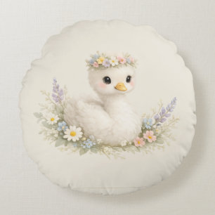 Elegante Baby-Schwan-Wildblumen-Wasserfarben-Papet Rundes Kissen