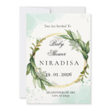 Elegante Baby-Shower-Einladung mit Grünzeug-Kranz