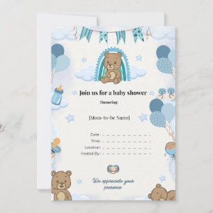 Elegante Baby-Shower-Karte im Flachformat zur Beka Ankündigung