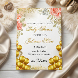 Elegante Baby-Shower mit Blumenmotiv Einladung