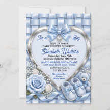 Elegante Baby Shower mit Pastellblauer Schleife Mä