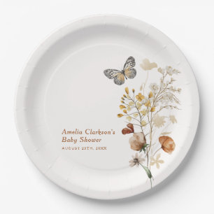 Elegante Baby Shower mit Wildblumen Schmetterling Pappteller