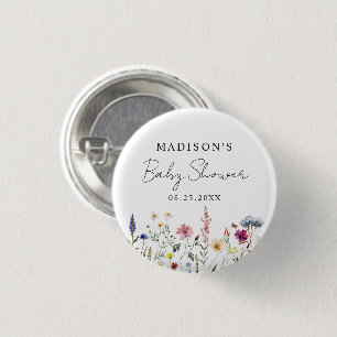 Elegante Baby Shower mit Wildblumenwiese Button
