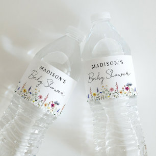 Elegante Baby-Shower mit Wildblumenwiese Wasserflaschenetikett