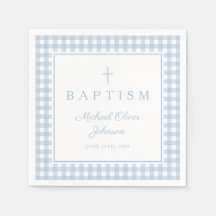 Elegante Babyblaue Gingham-Taufe für Jungen