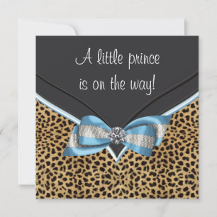 Elegante Babyblaue Leopard Prinz Baby Shower Einladung