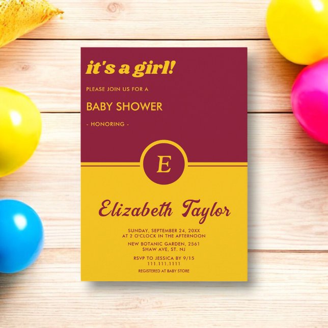 Elegante Babydusche aus Burgundy und Gold Monogram Einladung (Von Creator hochgeladen)
