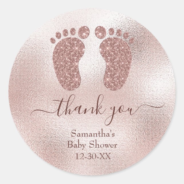 Elegante Babydusche Blush Pink Baby Feet Vielen Da Runder Aufkleber (Vorderseite)