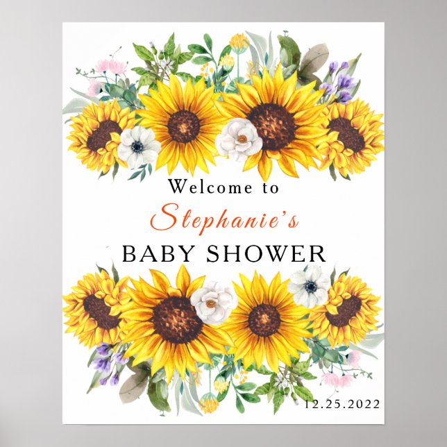 Elegante Babydusche Gelbe Sonnenblume Blume Poster (Vorne)