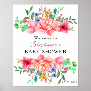 Elegante Babydusche Rosa Blume Poster