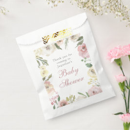 Elegante Babydusche Rosa Blütenfarbe Geschenktütchen