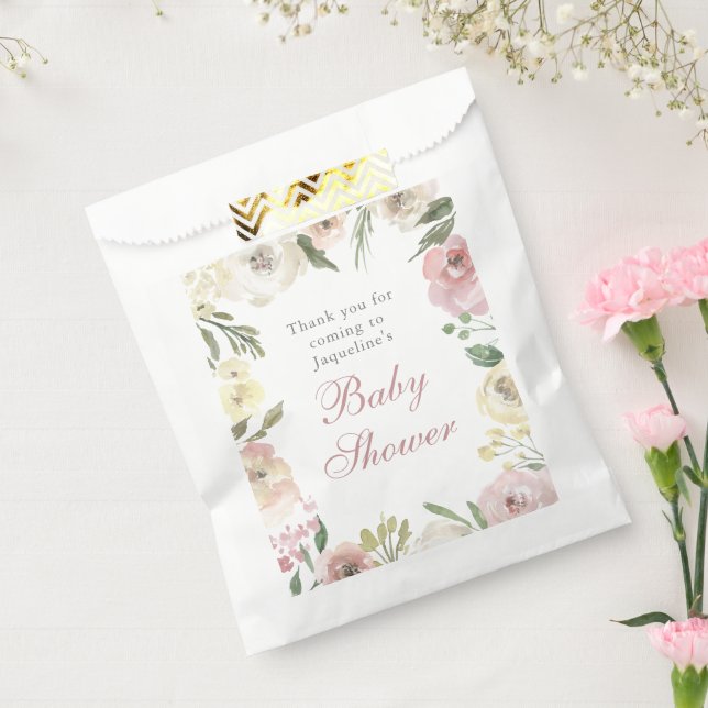 Elegante Babydusche Rosa Blütenfarbe Geschenktütchen (Versiegelt)