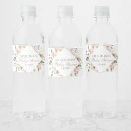 Elegante Babydusche Rosa Blütenfarbe Wasserflaschenetikett