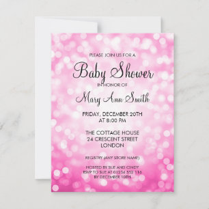 Elegante Babydusche Rosa Glitzer Lights Einladung