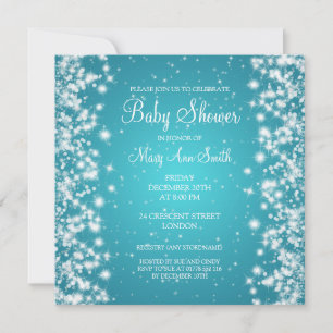 Elegante Babydusche Winter Sparkle Türkis Einladung