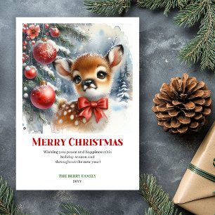 Elegante Babyhirsch-Weihnachtsszene-Watercolor-Kar Feiertagskarte