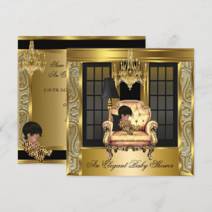 Elegante Babyparty-Damask-Kronleuchter Goldener St Einladung