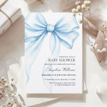 Elegante Babyparty-Einladung mit einer blauen Schl
